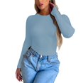 thumbnail image 1 of Hauts Bleus pour Femmes T-Shirt de Printemps et d'Automne pour Femmes, Coupe Ample, Ajusté, Élastique, Uni, Manches Longues, Col Rond, Haut, Hauts de Sortie pour Femmes, 1 of 4