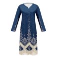 thumbnail image 3 of Babysbule Liquidation Robes d'Automne pour Femmes Mode Femmes Décontracté Élégant Col Rond Imprimé Été Manches Longues Poches Robe, 3 of 5