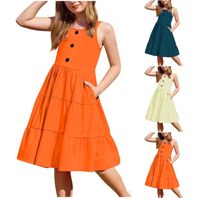 Milgrthf Robe Camisole Décontractée d'Été pour Filles, Tendance, Dégradé, Ample, Col Ras du Cou, Sans Manches, Ligne A Évasée, Robes pour 4-15 Ans, Rose, 5 Ans
