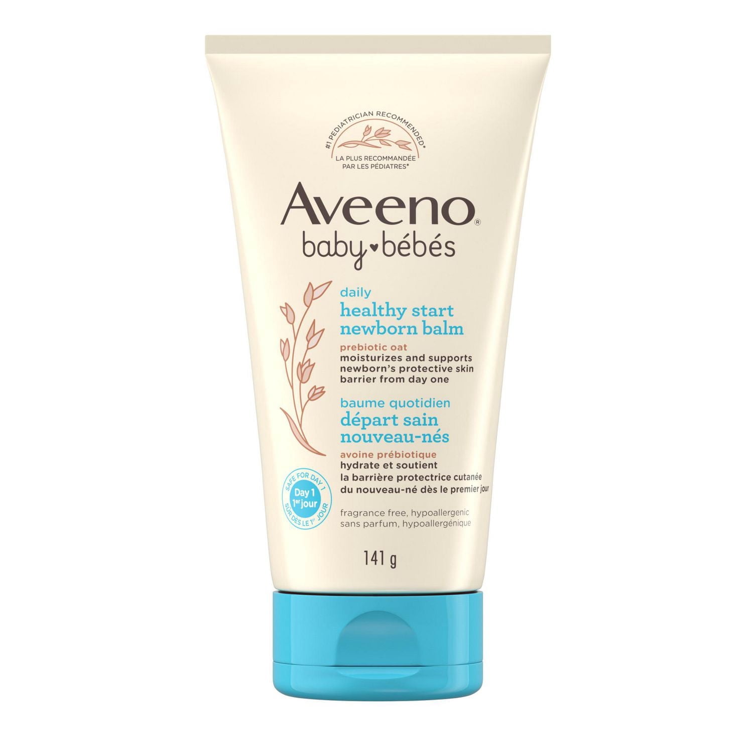 Baume quotidien Départ sain nouveau-nés Aveeno pour bébés, hydratant sans parabènes, avec avoine prébiotique, sans parfum, 141 g