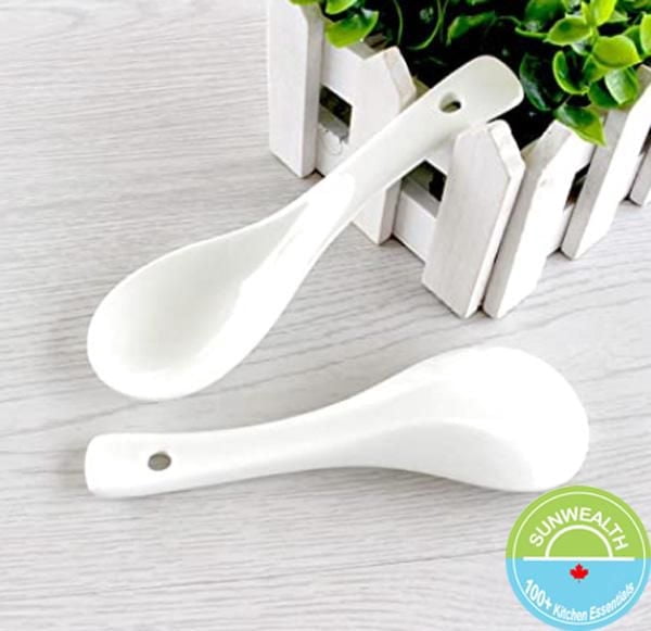 SUNWEALTH Porcelain White Spoon (5.5") Large Head