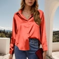 thumbnail image 5 of Ladies Tops, Women's Solid Color Long Sleeved Button Turndown Collar Fashionable Top, Birthday Gifts, 5 of 5