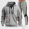 thumbnail image 2 of Ketyyh-chn99 Mens 2 Piece Tracksuits Hoodies Drawstring and Cargo Sweatpants Sets Men's Sports Solid Color Multipocket Half Zipper Hooded Sweater Matching Waist Casual Pants Size for 3XL,Light Gray, 2 of 5