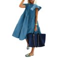 thumbnail image 2 of Faithtur Robe Mi-Longue Ample pour Femmes, Style Décontracté d'Été, Couleur Unie, Col Rond, Manches Volantes, Jupe Froncée, 2 of 5