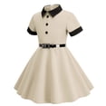 thumbnail image 4 of TopLLC Robe à Manches Courtes Col Rond Robe d'Été Rétro à Taille Nouée avec Boutons Robe Fille, 4 of 5
