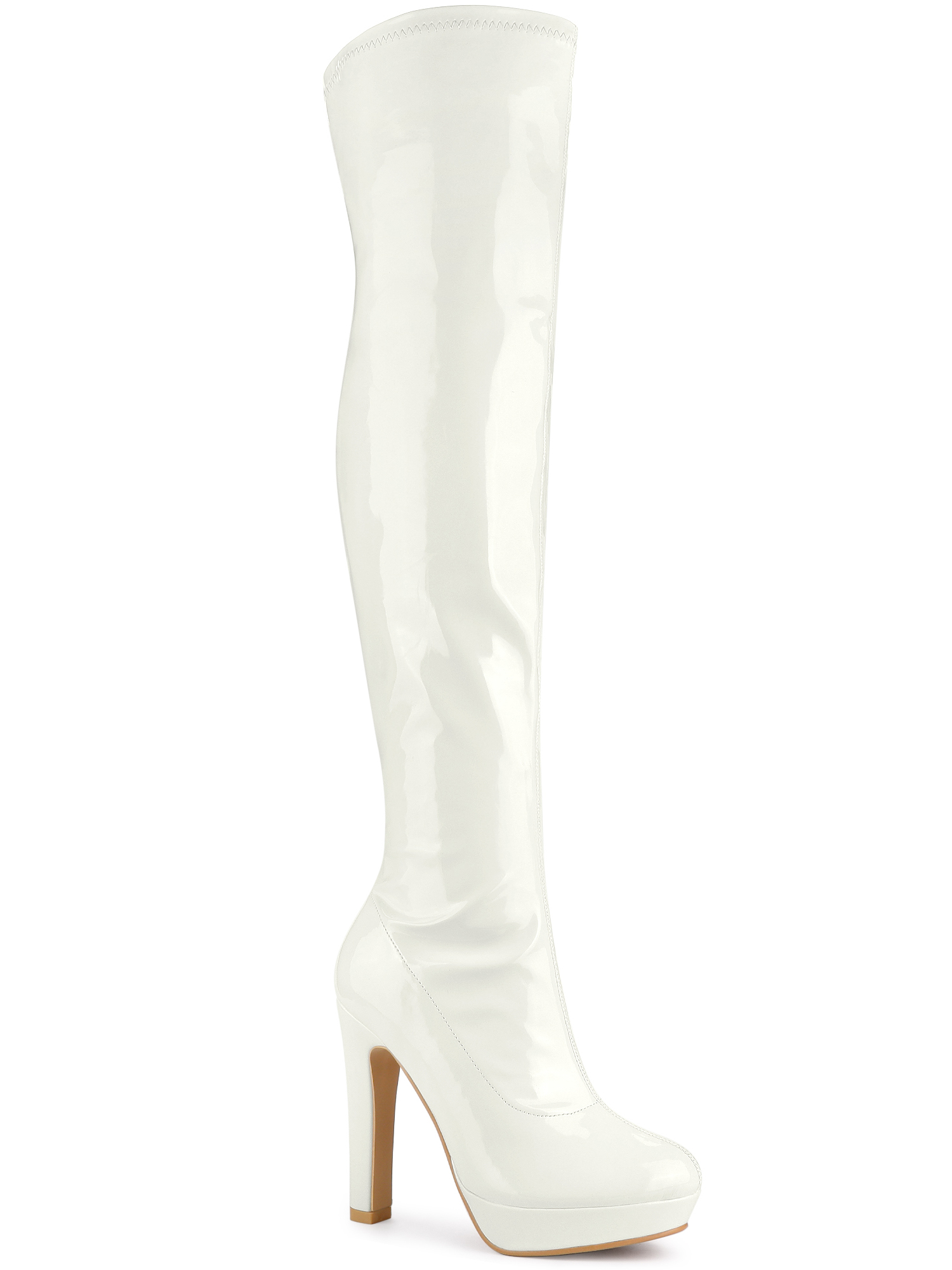 Unique Bargains Women's Platform Chunky Over Knee High Boot White (Size 9)