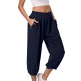 thumbnail image 2 of Timegard Womens Capri Pants Elastic High Waist Button Comfy Solid Color Casual Crop Pants with Pockets, 2 of 7
