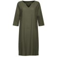 thumbnail image 3 of Kcodviy et Robe Midi en Lin à Manches Courtes pour Femmes Vacances Semi-Décontractée Robes pour Femmes Décontractées d'Été Mini-Robe à Col en V pour l'Été Robe pour Femmes de Couleur Unie, 3 of 8