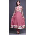 thumbnail image 2 of Bimba Robe Anarkali à Col Mandarin pour Femmes, Rose, Imprimée à l'Aquarelle, de Designer, Ethnique Indienne, Kurta, Grande, 2 of 6