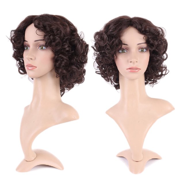 Perruque Longue Synthétique Bouclée avec Frange Cheveux Courts Perruques Résistantes à la Chaleur Perruque Complète Tête Complète pour Femmes Blond Mèches