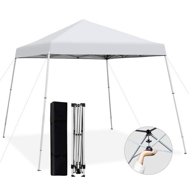 Costway Abri Solaire Instantané pour Patio Extérieur 10 X 10 Pi, Pattes Inclinées, UPF50+, Blanc