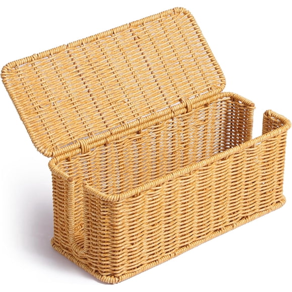 Cable Management Box, Handwoven Rattan Style Cord Organizer Box for Power Strips