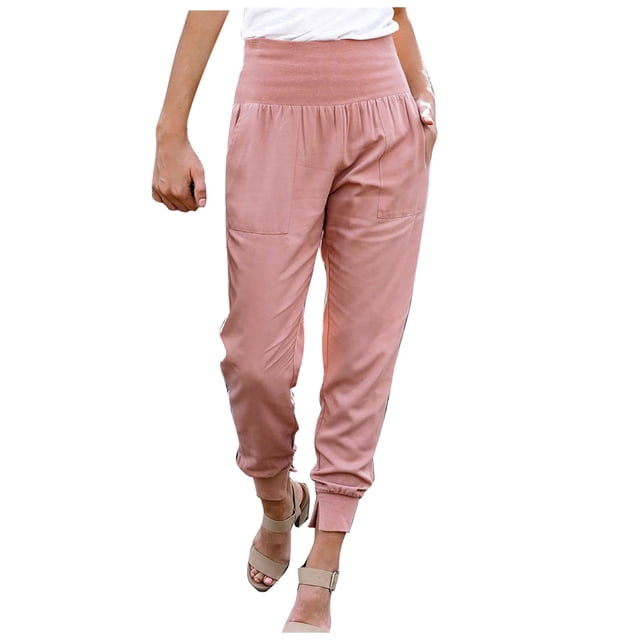 Pantalons pour Femmes Taille Haute Mode Décontractée Pantalons Taille Haute Fendue Poche Couleur Unie Longueur Pantalons Raccourcis Femmes Pantalons Décontractés