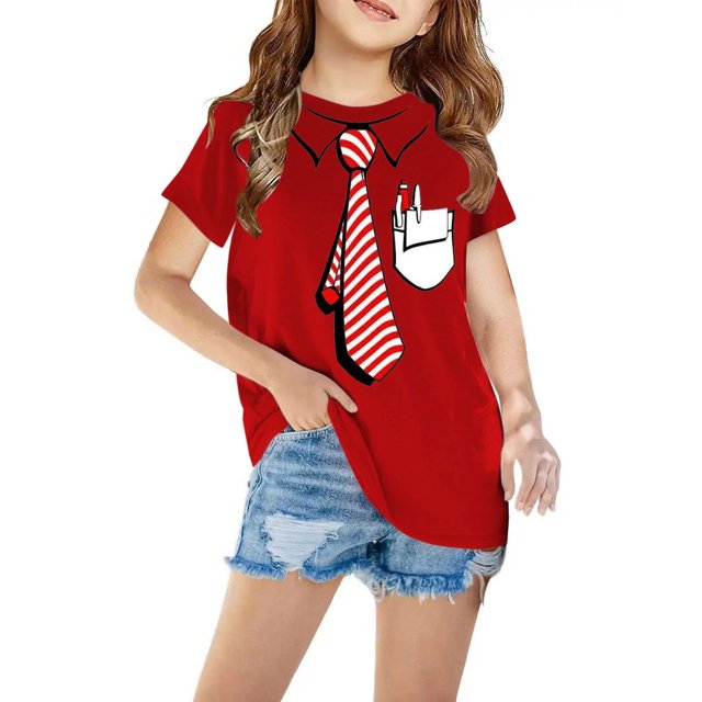 Penkiiy Garçons Filles Enfants T-Shirts Graphiques 3D à Nouer Imprimés, T-Shirts Originaux Col Rond Manches Courtes 7 Ans Rouge
