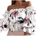 thumbnail image 2 of CEHVOM Ladies Summer Fashion One-Shoulder Three-Quarter Sleeve Print Chiffon Top, 2 of 4