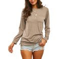 thumbnail image 1 of LUXUR T-shirt Femme Col Rond Tee-Shirt Couleur Unie Pull Décontracté Manches Longues Khaki m, 1 of 5