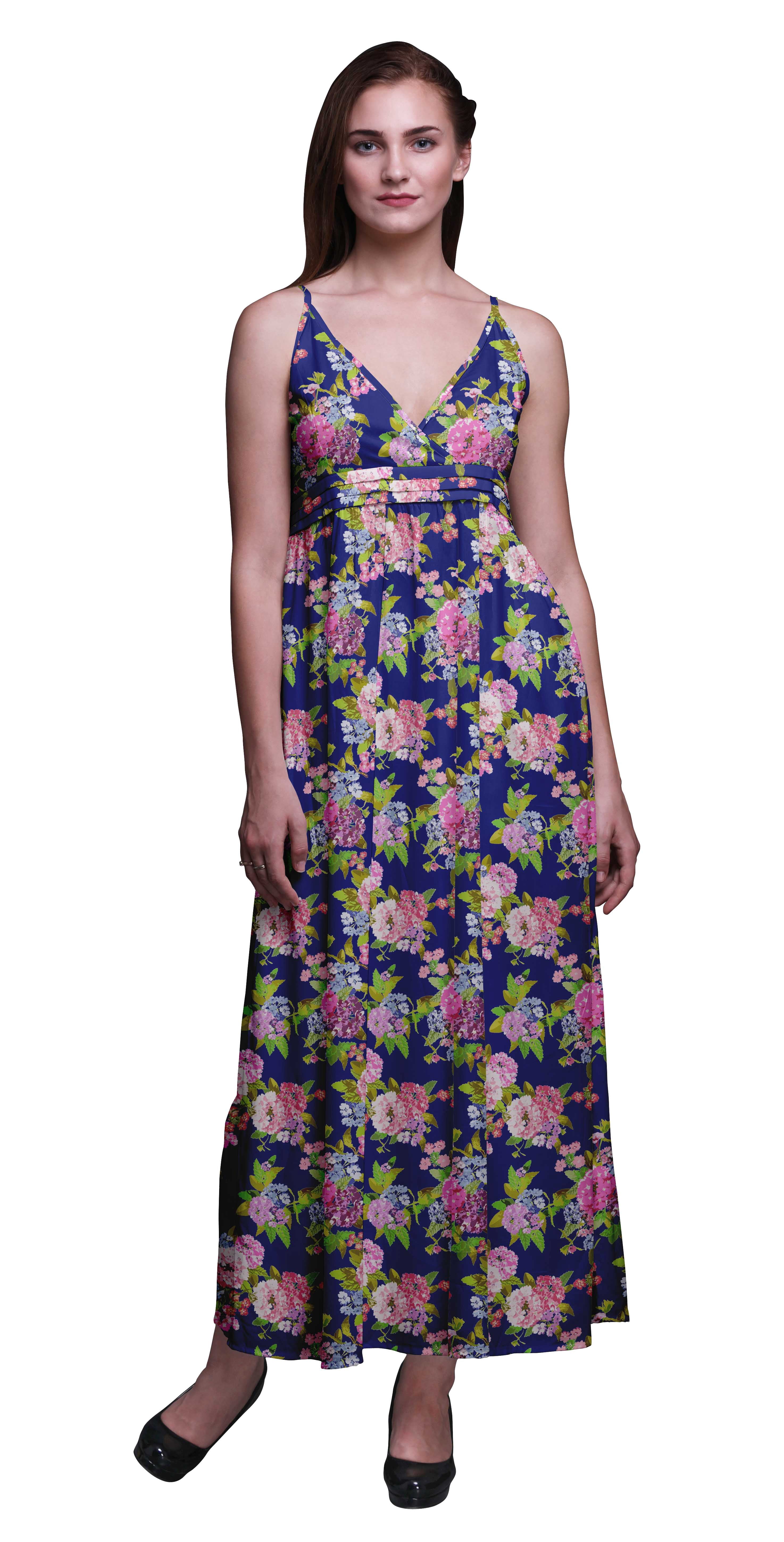 Bimba Robe Longue d'Été Sans Manches à Imprimé Teinture sur Nœuds Florale pour Femme, Décontractée, Maxi, de Plage - Grand