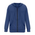 thumbnail image 4 of PEZHADA Économies d'Automne Chandail à Capuchon à Fermeture à Glissière Décontracté pour Femme, Veste Ouverte à l'Avant, Coupe Ample, Manteau à Manches Longues avec Cordon, Chandail à Capuchon avec Poche, Bleu, 4 of 5