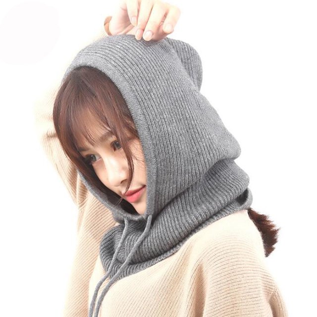 Ruiboury Winter Essential Knitted Hooded Cap For Cold Weather Adventures Warm And Stylish Black
