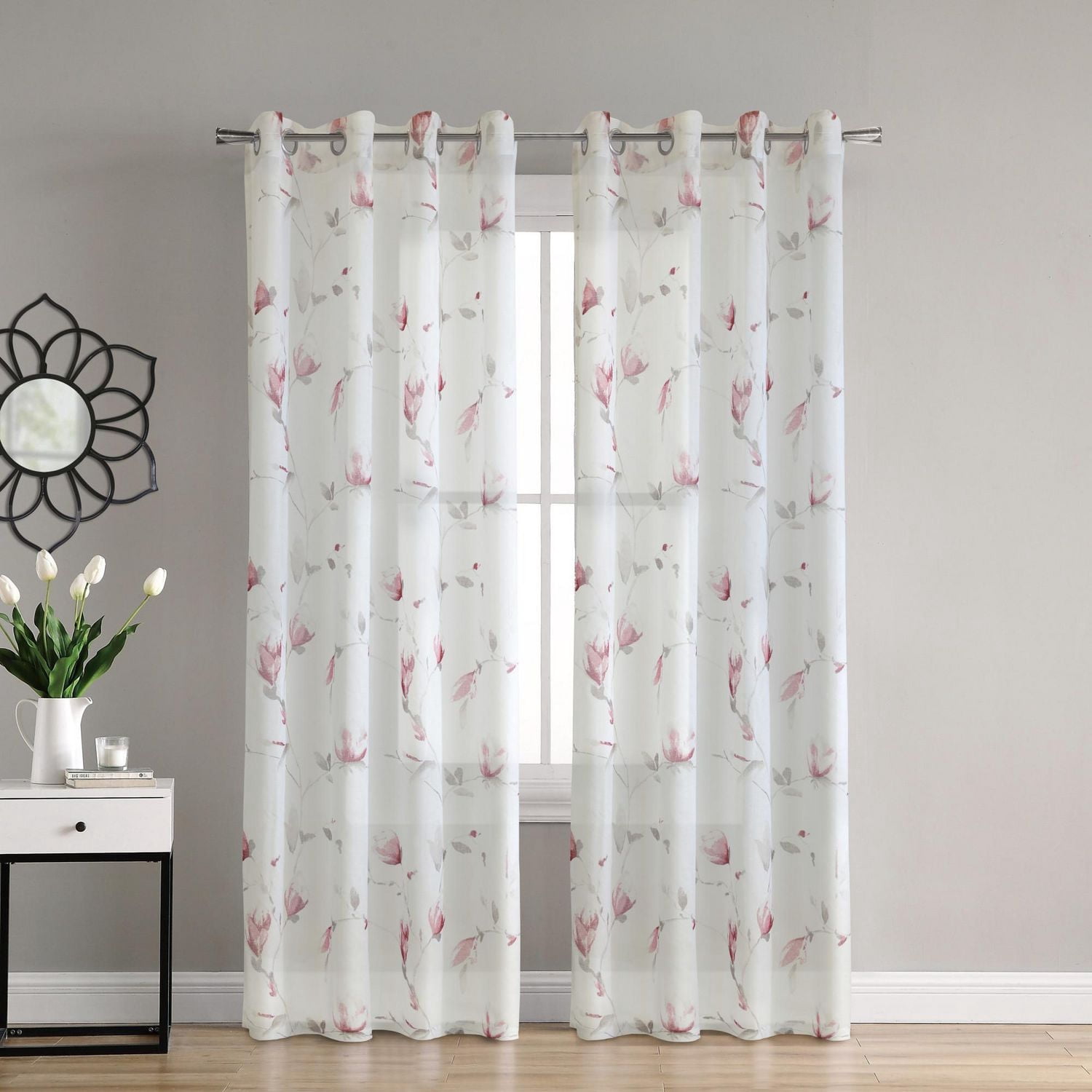 Loft Living Synergy, panneau de rideau à oeillets faux lin diaphane imprimé floral 52" x 63", corail