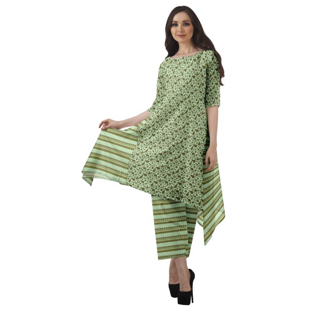 Moomaya Ensemble Kurti Kurta Pantalon pour Femmes Col Bateau Imprimé Robe 2 Pcs Tenue Ethnique