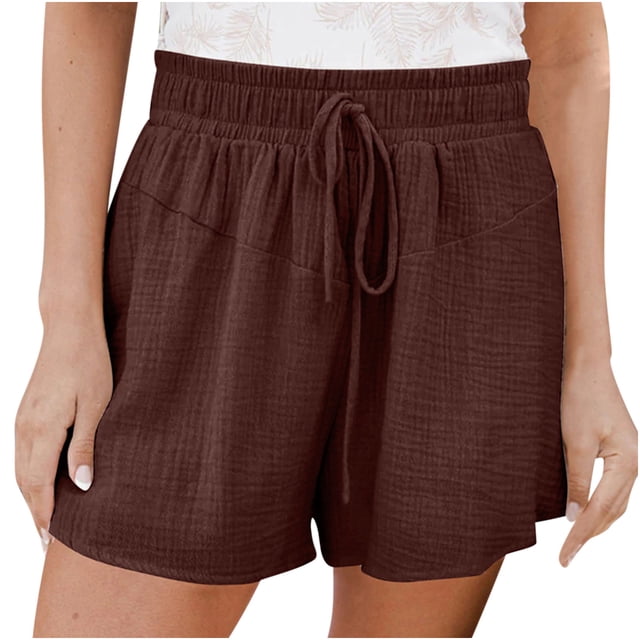 AherBiu Plus Size Shorts for Women Elastic Waist Drawstring Summer Casual Wide Leg Loose Fitting Solid Color Shorts