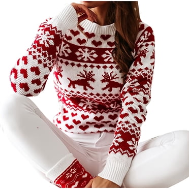 Chandail Ample Confortable à Manches Longues pour Femmes, Col Rond, Imprimé de Noël