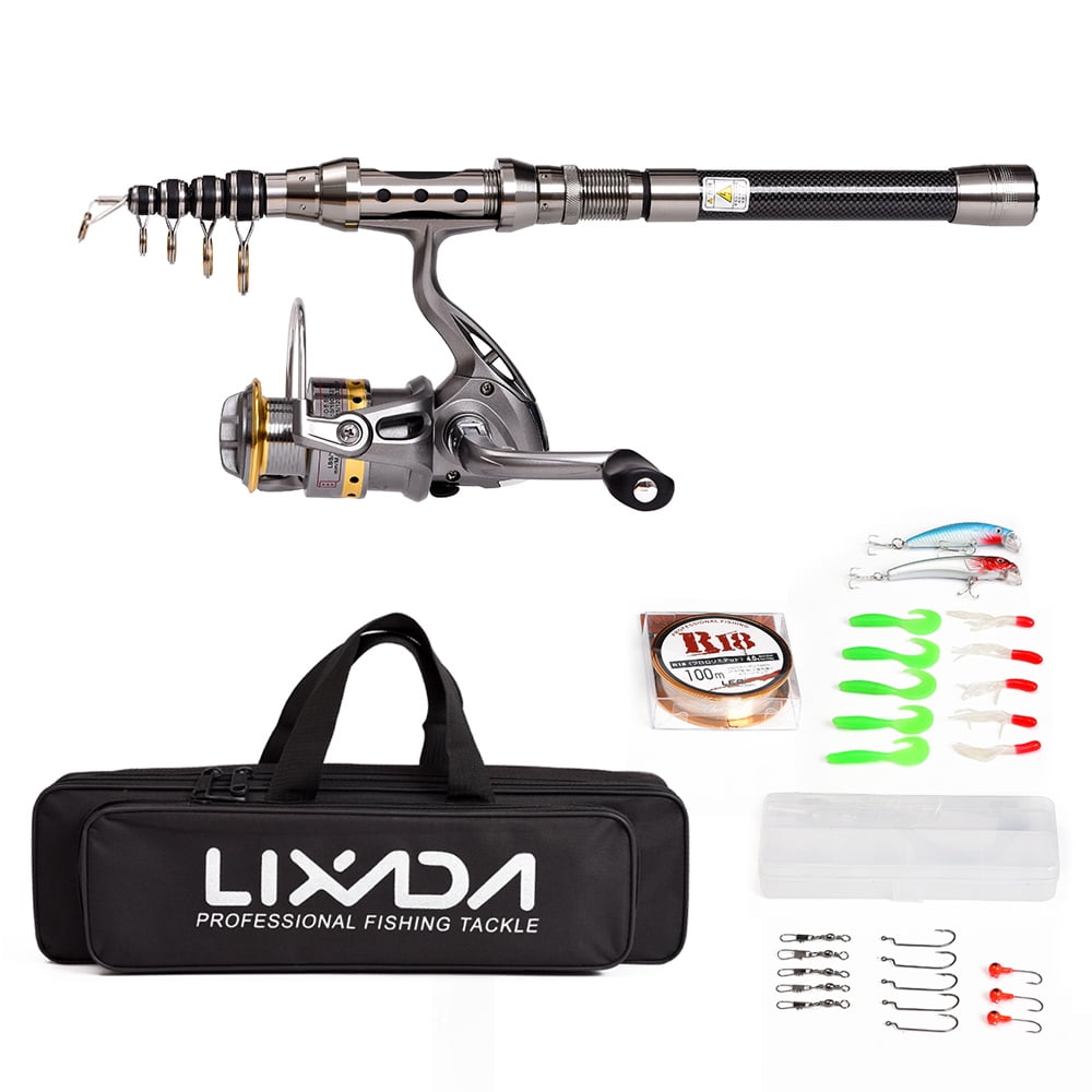 Lixada Telescopic Fishing Rod and Reel Combo Full Kit Spinning Fishing Reel Gear Organizer Pole Set with 100M Fishing Line Lures Hooks Jig Head and Fishing Carrier Bag Case Fishing Accessori