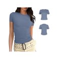 thumbnail image 2 of Wangsaura Womens Crewneck Short Sleeve Ribbed T-Shirt Slim Fit Tops Solid Basic Tee, 2 of 7