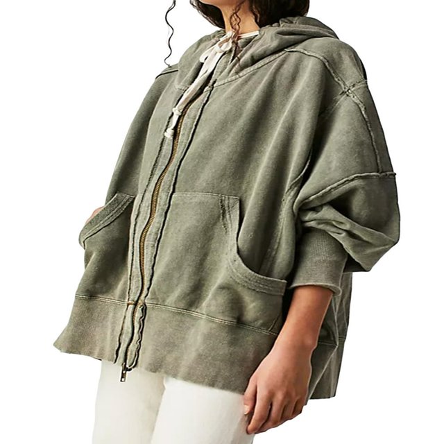 Vestes à Capuche Amples pour Femmes Couleur Unie Manches Longues Automne