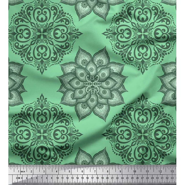 Soimoi Poly Georgette Fabric Floral Mandala Print Fabric by Yard 52 Inch Wide