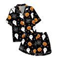 thumbnail image 5 of Pyjama pour Femmes en Satin Imprimé Graphique, Mignon, Tenue de Nuit, Boutons, Hauts à Manches Courtes, Ensembles de Shorts, 5 of 5