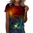 thumbnail image 2 of LUOGENLI T-shirts pour Femmes Col Rond Étoile Mode Décontractée Imprimé Manches Courtes T-shirts Graphiques TTG Vêtements d'Été T-shirts Graphiques TTG Rouge de Pâques L, 2 of 5