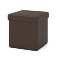 thumbnail image 1 of Gymax Folding Storage Ottoman Upholstered Square Footstool PVC Leather 10.5 Gallon Brown, 1 of 10