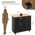 thumbnail image 4 of Walsunny Kitchen Island on Wheels with Storage Cabinet & 3 Drawer, 39.7" Width Rolling Kitchen Table, Cart Handle for Towel Rack or Free Mobility Black, 4 of 10
