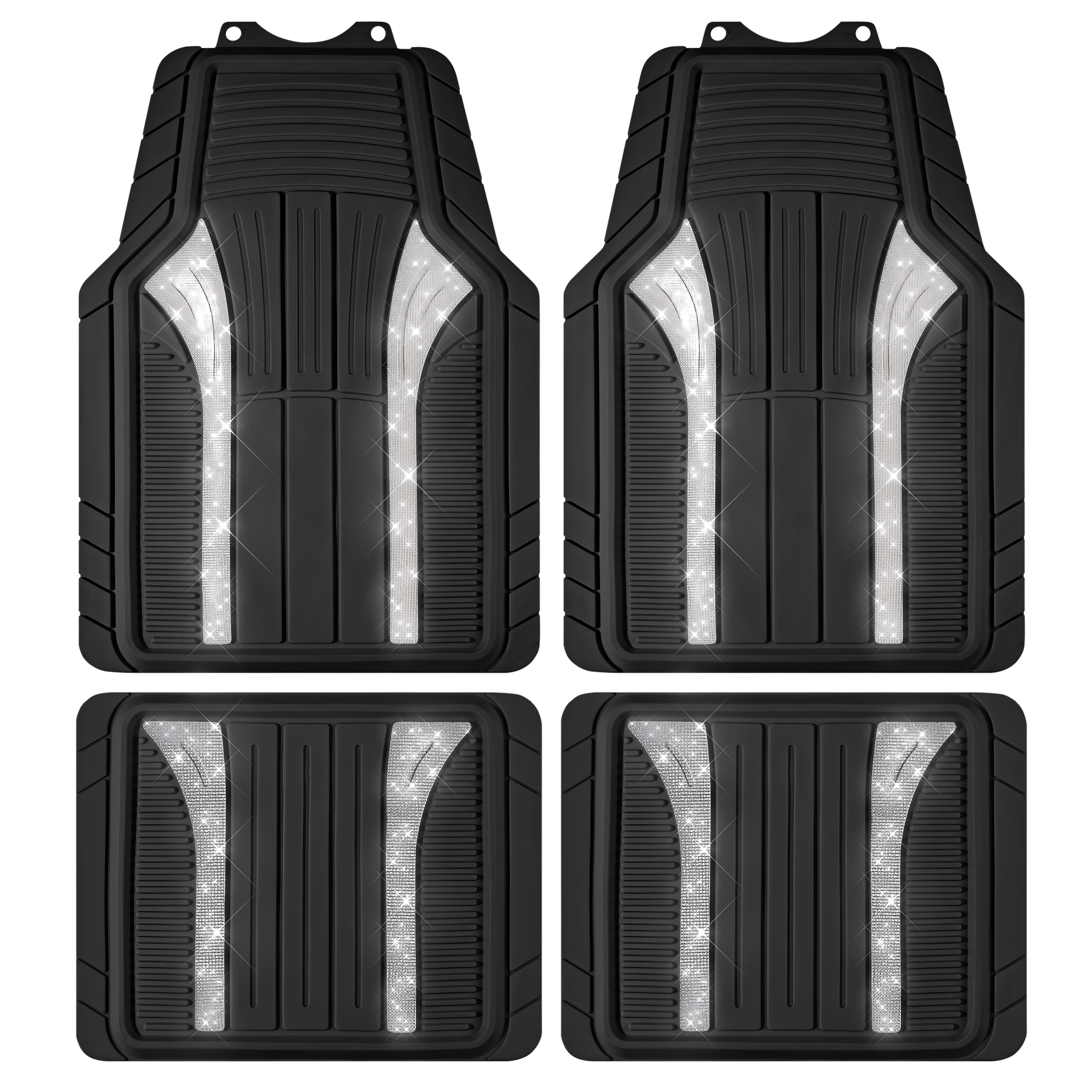 Auto Drive 4-Piece Rubber Car Floor Mats Bling Glitter Silver