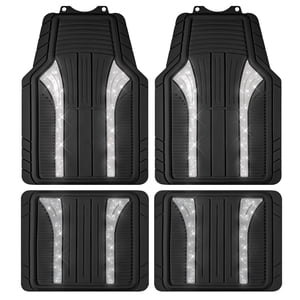 Auto Drive 4-Piece Rubber Car Floor Mats Bling Glitter Silver