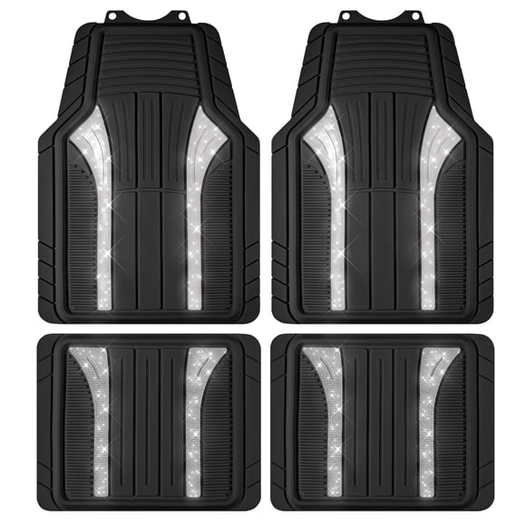 Auto Drive 4-Piece Rubber Car Floor Mats Bling Glitter Silver