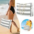 thumbnail image 1 of Beach Storage Bag Striped Print Organizer for Outdoor Activities Lightweight Breathable with Front Pocket and Star Pattern, 1 of 6