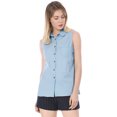 thumbnail image 3 of INSPIRE CHIC Chemise Sans Manches à Col Pointu à Simple Boutonnage pour Femme TG Bleu Ciel, 3 of 6