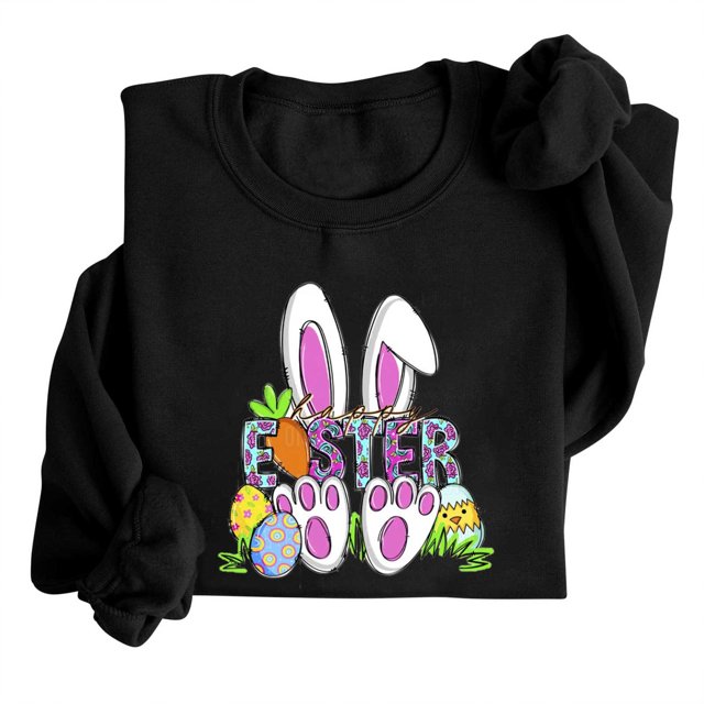 EGNMCR Easter T-Shirt Imprimé T-Shirts Graphiques pour Femmes T-Shirts pour Femmes T-Shirt à Col Rond pour Femmes Haut à Manches Longues Imprimé Easter Chandails T-Shirt pour Femmes