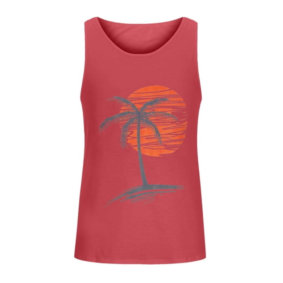 lcziwo Mens Palm Tree Tank Tops Summer Beach Sleeveless Tshirts Casual Loose Fit Hawaiian Vacation Tees Workout Muscle Shirts,Red,S