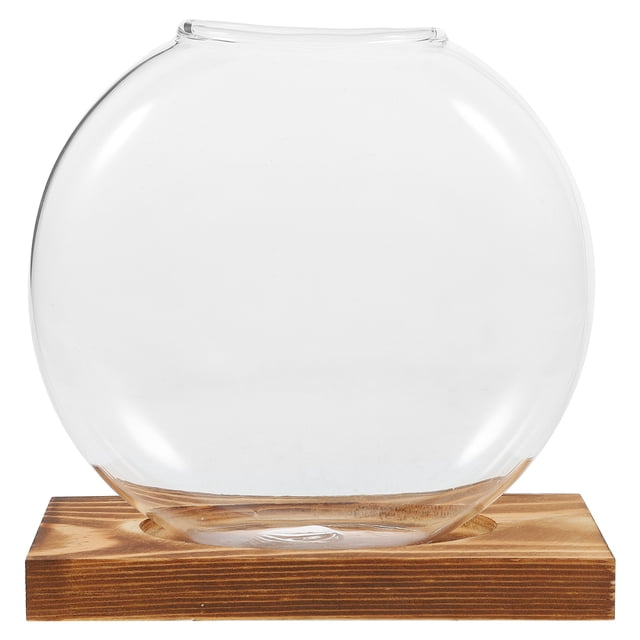 Miangastore Hydroponic Glass Vase For Indoor Plants Water Propagation Station Terrarium Container With Wooden Base For Desktop Or Window Display