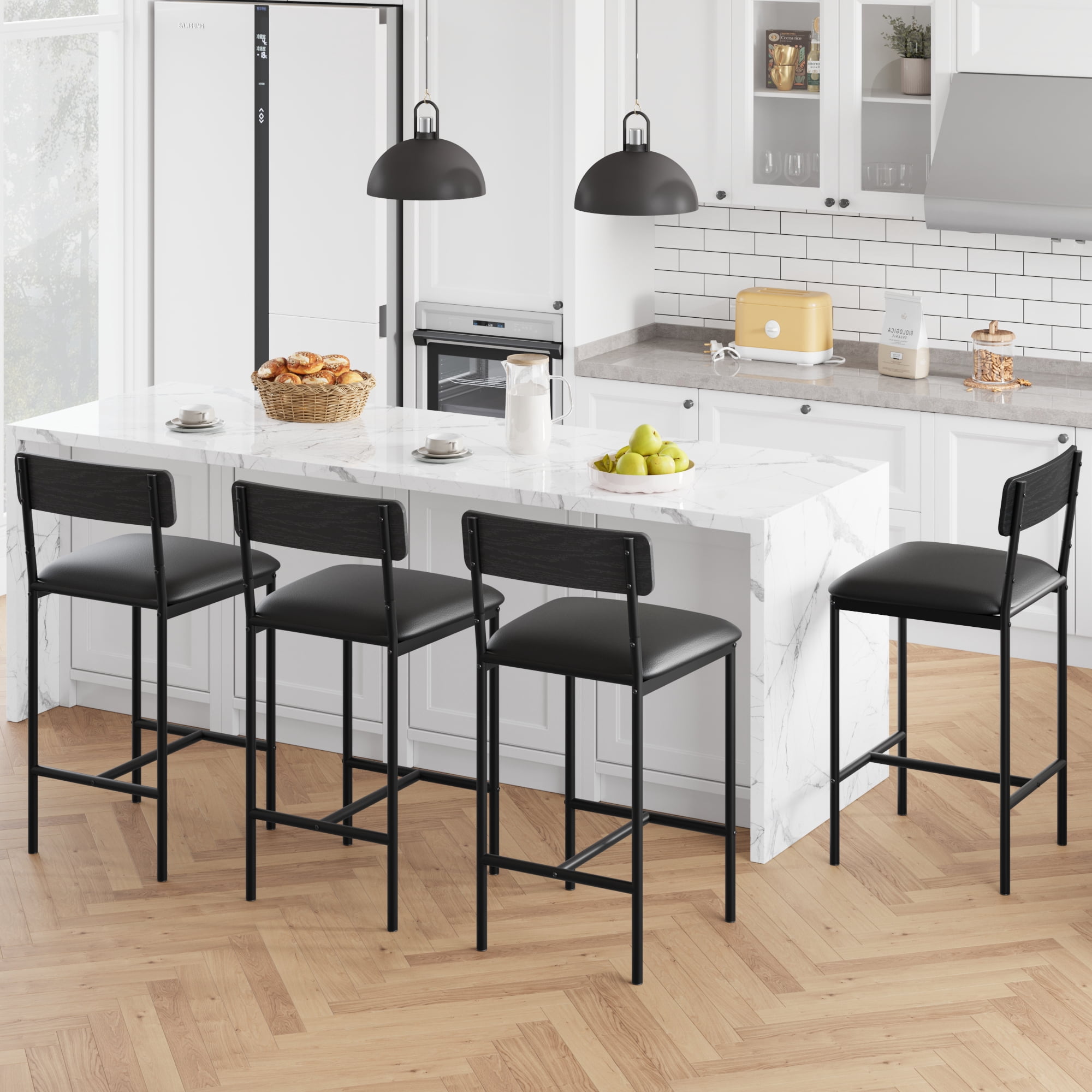 Ourlova Bar Stools Set of 2 Counter Height Bar Stools with Back & Upholstered Wider Seat 25.5in Kitchen Barstools with Footrest for Kitchen Island Bars Counter