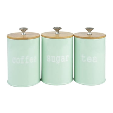 Set of Food Storage Canister with Wooden Lid Storage Canister, Food Storage Jar for Coffee, Sugar, Tea, Spice and Green