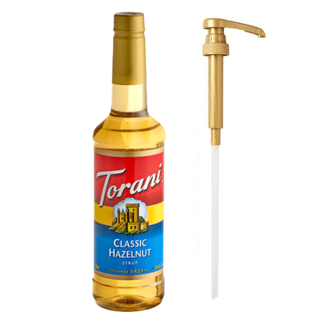 Torani Classic Hazelnut Flavoring Syrup Plastic 750 mL Bonus Squeeze Pump – Premium Toasted Nutty Barista Café Syrup, Pure Cane Sugar Formula, Shatterproof PET Bottle