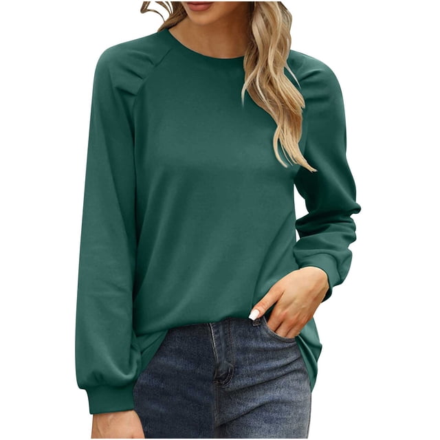 Timegard Hauts pour Femmes Manches Longues Col Rond T-Shirts Décontractés Confortables Couleur Unie Blouses Basiques