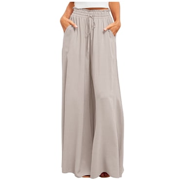 Yuyuzo Womens Wide Leg Pants Solid Color Elastic Waist Drawstring Casual Long Pants Ladies Loose Breathable Lounge Pants