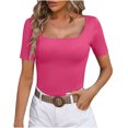 thumbnail image 1 of AherBiu Crop Tops for Women Square Neck Short Sleeve Slim Ribble Knit Blouse Going out Tops for Women, 1 of 3