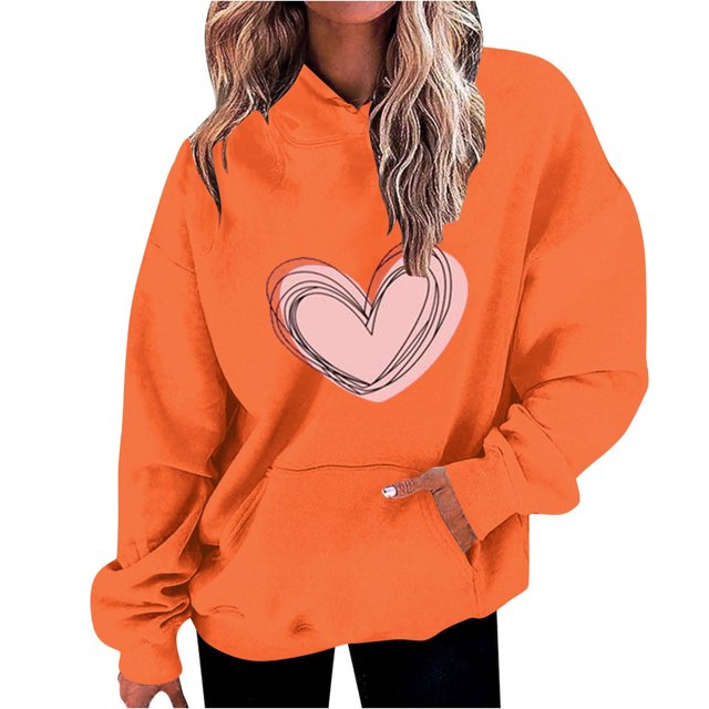 Plebaso Sweat à Capuche Imprimé Cœur pour Femmes, Manches Longues, Pull Ample avec Poches